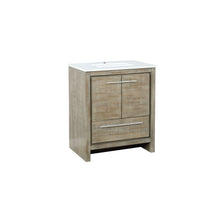 Load image into Gallery viewer, Lexora Lafarre LLF30SKSOS000 30&quot; Single Bathroom Vanity in Rustic Acacia with White Quartz, White Rectangle Sink, Angled View