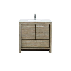 Lexora Lafarre LLF36SKSOS000 36" Single Bathroom Vanity in Rustic Acacia with White Quartz, White Rectangle Sink, with Faucet