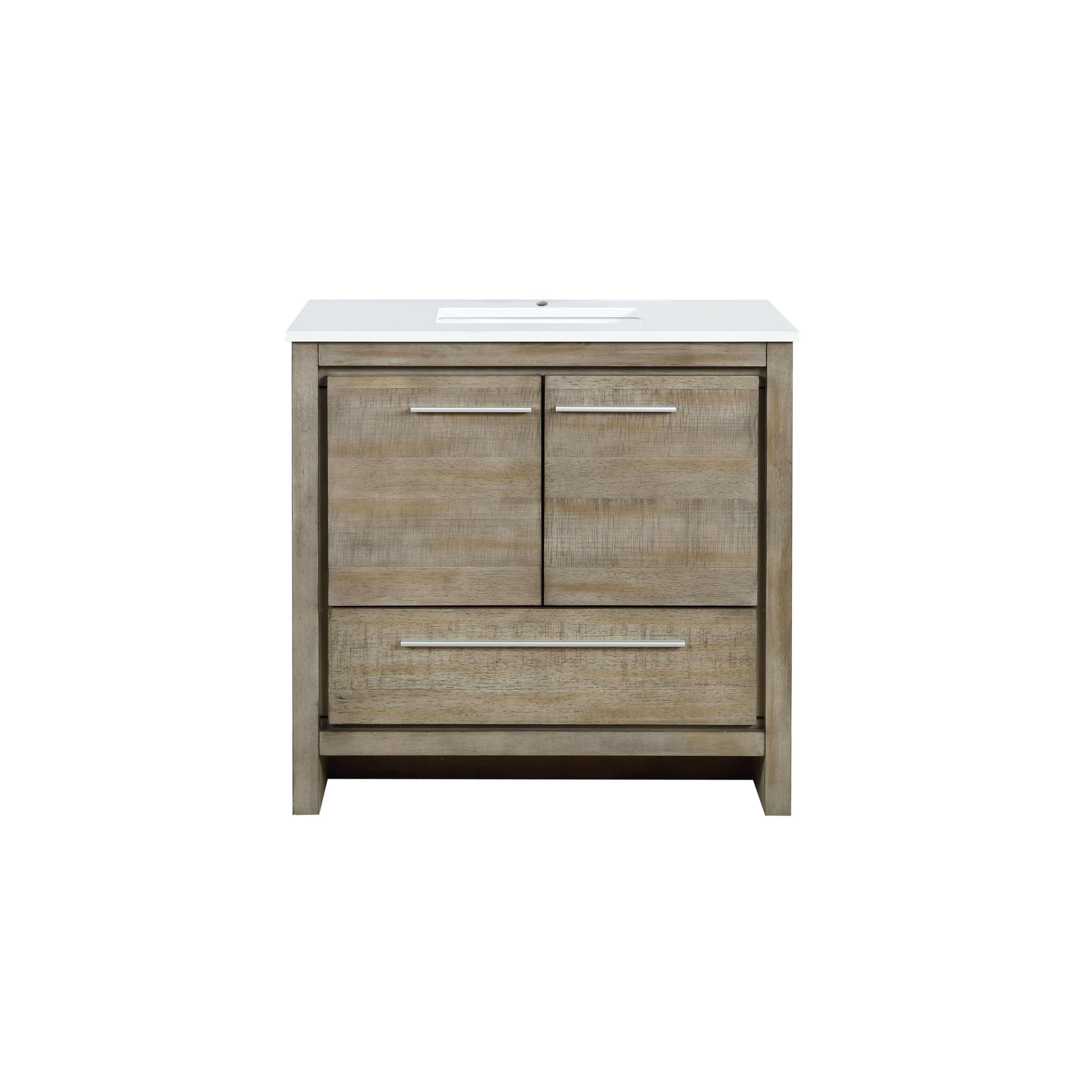 Lexora Lafarre LLF36SKSOS000 36" Single Bathroom Vanity in Rustic Acacia with White Quartz, White Rectangle Sink, Front View