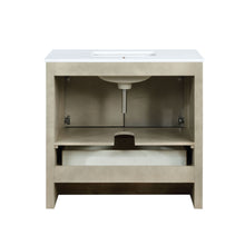 Load image into Gallery viewer, Lexora Lafarre LLF36SKSOS000 36&quot; Single Bathroom Vanity in Rustic Acacia with White Quartz, White Rectangle Sink, Back View