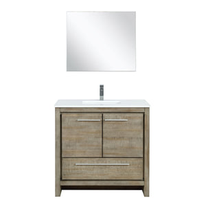 Lexora Lafarre LLF36SKSOS000 36" Single Bathroom Vanity in Rustic Acacia with White Quartz, White Rectangle Sink, with Mirror and Faucet