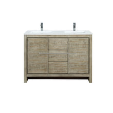 Load image into Gallery viewer, Lexora Lafarre LLF48SKSOS000 48&quot; Double Bathroom Vanity in Rustic Acacia with White Quartz, White Rectangle Sinks, with Faucets