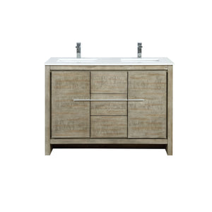 Lexora Lafarre LLF48SKSOS000 48" Double Bathroom Vanity in Rustic Acacia with White Quartz, White Rectangle Sinks, with Faucets