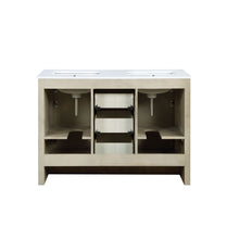 Load image into Gallery viewer, Lexora Lafarre LLF48SKSOS000 48&quot; Double Bathroom Vanity in Rustic Acacia with White Quartz, White Rectangle Sinks, Back VIew