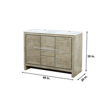 Load image into Gallery viewer, Lexora Lafarre LLF48SKSOS000 48&quot; Double Bathroom Vanity in Rustic Acacia with White Quartz, White Rectangle Sinks, Dimensions