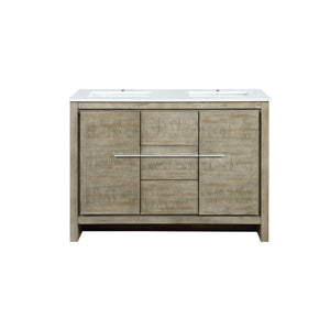 Lexora Lafarre LLF48SKSOS000 48" Double Bathroom Vanity in Rustic Acacia with White Quartz, White Rectangle Sinks, Front View