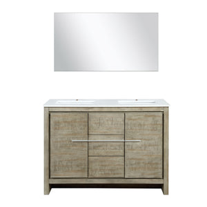 Lexora Lafarre LLF48SKSOS000 48" Double Bathroom Vanity in Rustic Acacia with White Quartz, White Rectangle Sinks, with Mirror