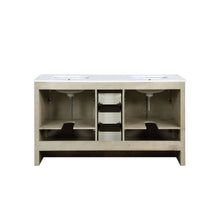 Load image into Gallery viewer, Lexora Lafarre LLF60SKSOS000 60&quot; Double Bathroom Vanity in Rustic Acacia with White Quartz, White Rectangle Sinks, Back View