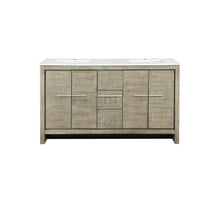 Load image into Gallery viewer, Lexora Lafarre LLF60SKSOS000 60&quot; Double Bathroom Vanity in Rustic Acacia with White Quartz, White Rectangle Sinks, Front View