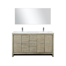 Load image into Gallery viewer, Lexora Lafarre LLF60SKSOS000 60&quot; Double Bathroom Vanity in Rustic Acacia with White Quartz, White Rectangle Sinks, with Mirror and Faucets