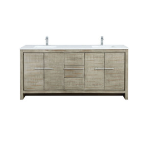Lexora Lafarre LLF72SKSOS000 72" Double Bathroom Vanity in Rustic Acacia with White Quartz, White Rectangle Sinks, with Faucets