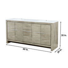 Load image into Gallery viewer, Lexora Lafarre LLF72SKSOS000 72&quot; Double Bathroom Vanity in Rustic Acacia with White Quartz, White Rectangle Sinks, Dimensions