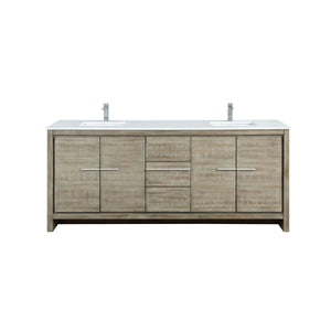 Lexora Lafarre LLF80SKSOS000 80" Double Bathroom Vanity in Rustic Acacia with White Quartz, White Rectangle Sinks, with Faucets