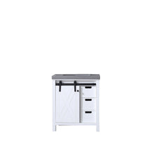 Load image into Gallery viewer, Lexora Marsyas LM342230SAAS000 30&quot; Single Bathroom Vanity in White with Grey Quartz, White Rectangle Sink, Front View