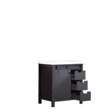 Load image into Gallery viewer, Lexora Marsyas LM342230SCCS000 30&quot; Single Bathroom Vanity in Brown with White Quartz, White Rectangle Sink, Open Drawers