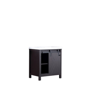 Lexora Marsyas LM342230SCCS000 30" Single Bathroom Vanity in Brown with White Quartz, White Rectangle Sink, Slide Door