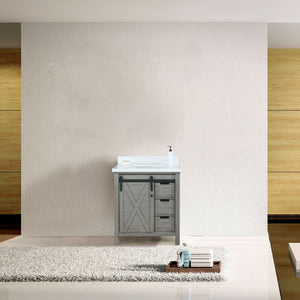 Lexora Marsyas LM342230SHCS000 30" Single Bathroom Vanity in Ash Grey with White Quartz, White Rectangle Sink, Rendered Front View