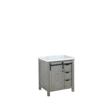 Load image into Gallery viewer, Lexora Marsyas LM342230SHCS000 30&quot; Single Bathroom Vanity in Ash Grey with White Quartz, White Rectangle Sink, Angled View