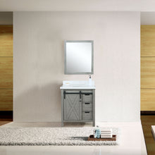 Load image into Gallery viewer, Lexora Marsyas LM342230SHCS000 30&quot; Single Bathroom Vanity in Ash Grey with White Quartz, White Rectangle Sink, Rendered with Mirror