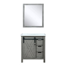 Load image into Gallery viewer, Lexora Marsyas LM342230SHCS000 30&quot; Single Bathroom Vanity in Ash Grey with White Quartz, White Rectangle Sink, with Mirror