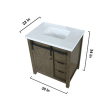 Load image into Gallery viewer, Lexora Marsyas LM342230SKCS000 30&quot; Single Bathroom Vanity in Rustic Brown with White Quartz, White Rectangle Sink, Vanity Dimensions