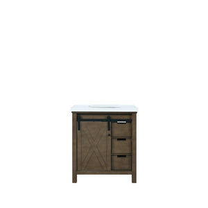 Lexora Marsyas LM342230SKCS000 30" Single Bathroom Vanity in Rustic Brown with White Quartz, White Rectangle Sink, Front View