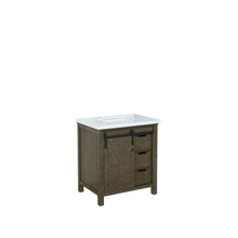 Load image into Gallery viewer, Lexora Marsyas LM342230SKCS000 30&quot; Single Bathroom Vanity in Rustic Brown with White Quartz, White Rectangle Sink, Angled View