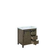 Load image into Gallery viewer, Lexora Marsyas LM342230SKCS000 30&quot; Single Bathroom Vanity in Rustic Brown with White Quartz, White Rectangle Sink, Open Drawers