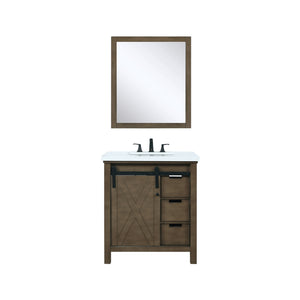 Lexora Marsyas LM342230SKCS000 30" Single Bathroom Vanity in Rustic Brown with White Quartz, White Rectangle Sink, with Mirror and Faucet