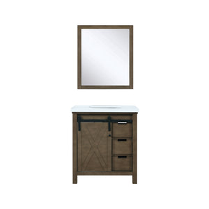 Lexora Marsyas LM342230SKCS000 30" Single Bathroom Vanity in Rustic Brown with White Quartz, White Rectangle Sink, with Mirror