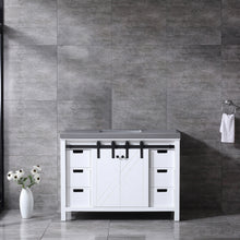 Load image into Gallery viewer, Lexora Marsyas LM342248SAAS000 48&quot; Single Bathroom Vanity in White with Grey Quartz, White Rectangle Sink, Rendered Front View