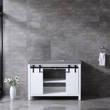 Load image into Gallery viewer, Lexora Marsyas LM342248SAAS000 48&quot; Single Bathroom Vanity in White with Grey Quartz, White Rectangle Sink, Rendered Open Doors