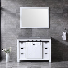 Load image into Gallery viewer, Lexora Marsyas LM342248SAAS000 48&quot; Single Bathroom Vanity in White with Grey Quartz, White Rectangle Sink, Rendered with Mirror