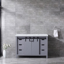 Load image into Gallery viewer, Lexora Marsyas LM342248SBBS000 48&quot; Single Bathroom Vanity in Dark Grey with White Carrara Marble, White Rectangle Sink, Rendered Front View