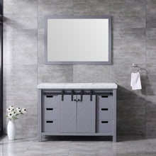 Load image into Gallery viewer, Lexora Marsyas LM342248SBBS000 48&quot; Single Bathroom Vanity in Dark Grey with White Carrara Marble, White Rectangle Sink, Rendered with Mirror