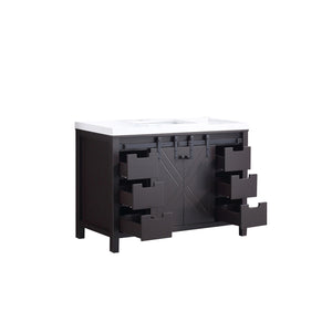 Lexora Marsyas LM342248SCCS000 48" Single Bathroom Vanity in Brown with White Quartz, White Rectangle Sink, Open Drawers
