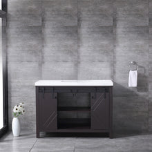 Load image into Gallery viewer, Lexora Marsyas LM342248SCCS000 48&quot; Single Bathroom Vanity in Brown with White Quartz, White Rectangle Sink, Rendered Open Doors