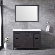 Load image into Gallery viewer, Lexora Marsyas LM342248SCCS000 48&quot; Single Bathroom Vanity in Brown with White Quartz, White Rectangle Sink, Rendered with Mirror