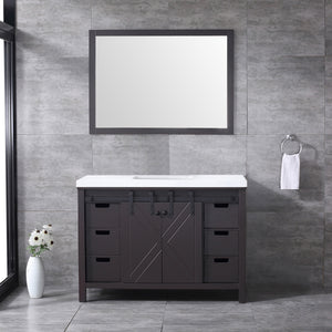 Lexora Marsyas LM342248SCCS000 48" Single Bathroom Vanity in Brown with White Quartz, White Rectangle Sink, Rendered with Mirror