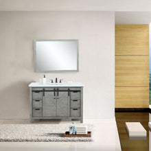 Load image into Gallery viewer, Lexora Marsyas LM342248SHCS000 48&quot; Single Bathroom Vanity in Ash Grey with White Quartz, White Rectangle Sink, Rendered with Mirror and Faucet