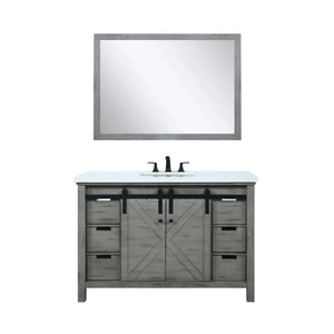 Lexora Marsyas LM342248SHCS000 48" Single Bathroom Vanity in Ash Grey with White Quartz, White Rectangle Sink, with Mirror and Faucet