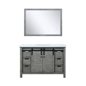 Lexora Marsyas LM342248SHCS000 48" Single Bathroom Vanity in Ash Grey with White Quartz, White Rectangle Sink, with Mirror