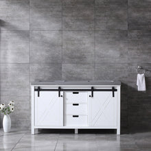 Load image into Gallery viewer, Lexora Marsyas LM342260DAAS000 60&quot; Single Bathroom Vanity in White with Grey Quartz, White Rectangle Sink, Rendered Front View