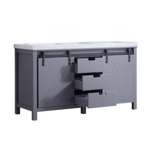 Load image into Gallery viewer, Lexora Marsyas LM342260DBBS000 60&quot; Single Bathroom Vanity in Dark Grey with White Carrara Marble, White Rectangle Sink, Open Drawers