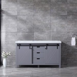 Lexora Marsyas LM342260DBBS000 60" Single Bathroom Vanity in Dark Grey with White Carrara Marble, White Rectangle Sink, Rendered Front View