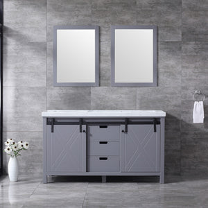 Lexora Marsyas LM342260DBBS000 60" Single Bathroom Vanity in Dark Grey with White Carrara Marble, White Rectangle Sink, Rendered with Mirrors