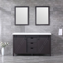 Load image into Gallery viewer, Lexora Marsyas LM342260DCCS000 60&quot; Single Bathroom Vanity in Brown with White Quartz, White Rectangle Sink, Rendered with Mirrors