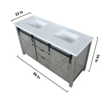 Load image into Gallery viewer, Lexora Marsyas LM342260DHCS000 60&quot; Single Bathroom Vanity in Ash Grey with White Quartz, White Rectangle Sink, Vanity Dimensions