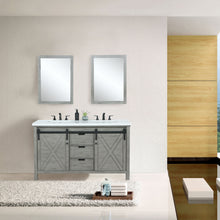 Load image into Gallery viewer, Lexora Marsyas LM342260DHCS000 60&quot; Single Bathroom Vanity in Ash Grey with White Quartz, White Rectangle Sink, Rendered with Mirrors and Faucets