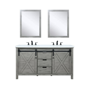 Lexora Marsyas LM342260DHCS000 60" Single Bathroom Vanity in Ash Grey with White Quartz, White Rectangle Sink, with mirrors and Faucets